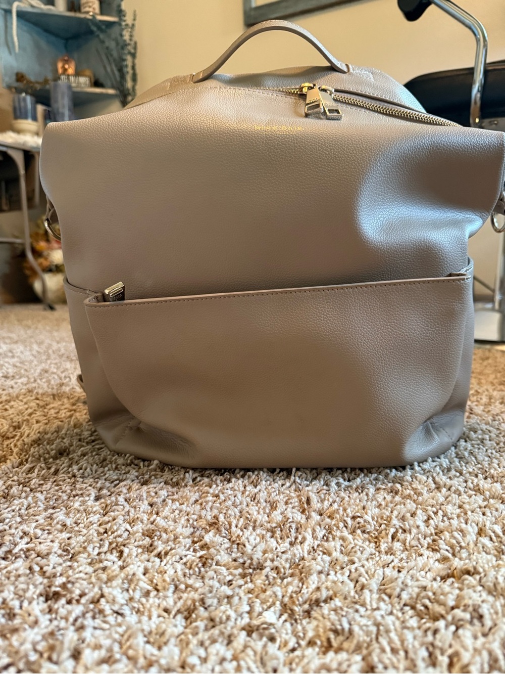 Stevie Backpack Vegan Full Size Diaper Bag - Sand/Gold - used excellent cond
